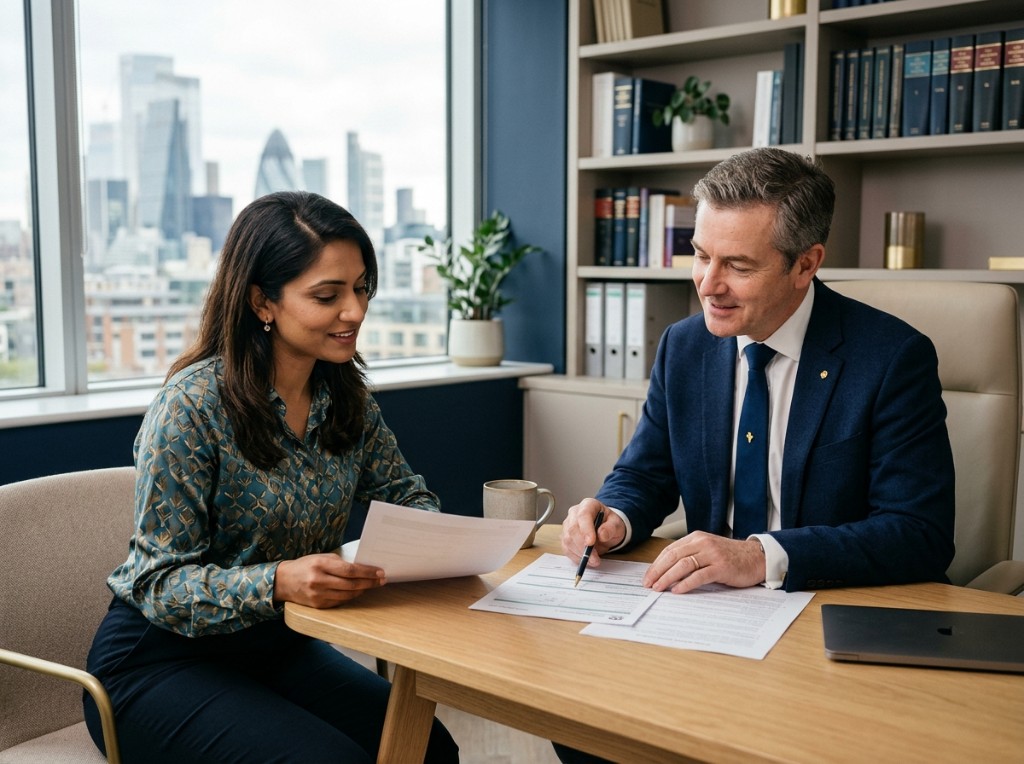 UK Immigration Services consultation — advisers reviewing documents together in a modern office